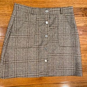 brown/maroon plaid button up skirt